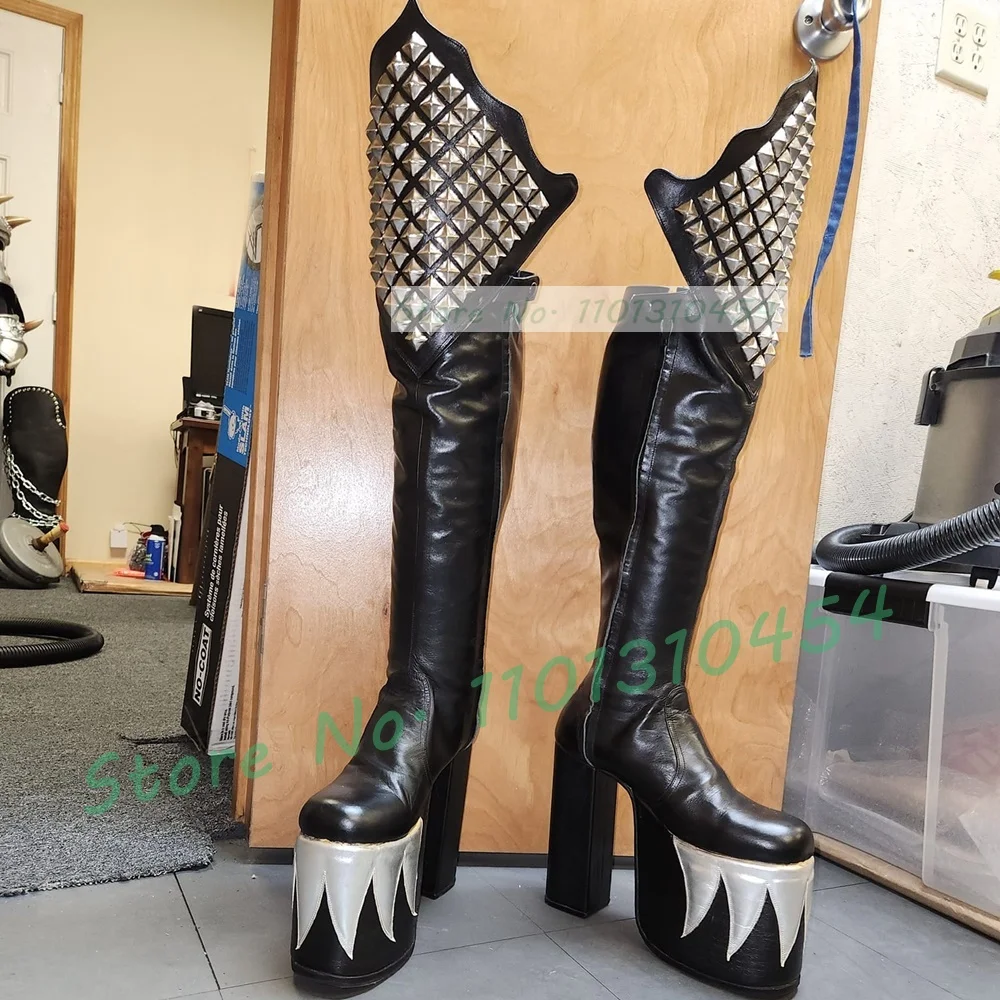 Cosplay Flame Prop - 검은 무릎 높은 플랫폼 악마 부츠