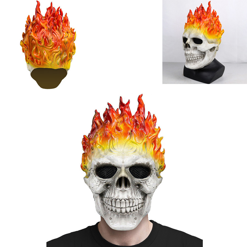 독특한 코스프레 불꽃 해골 무서운 두개골 할로윈 마스크 - Cosplay Flame Prop 리뷰 및 가격